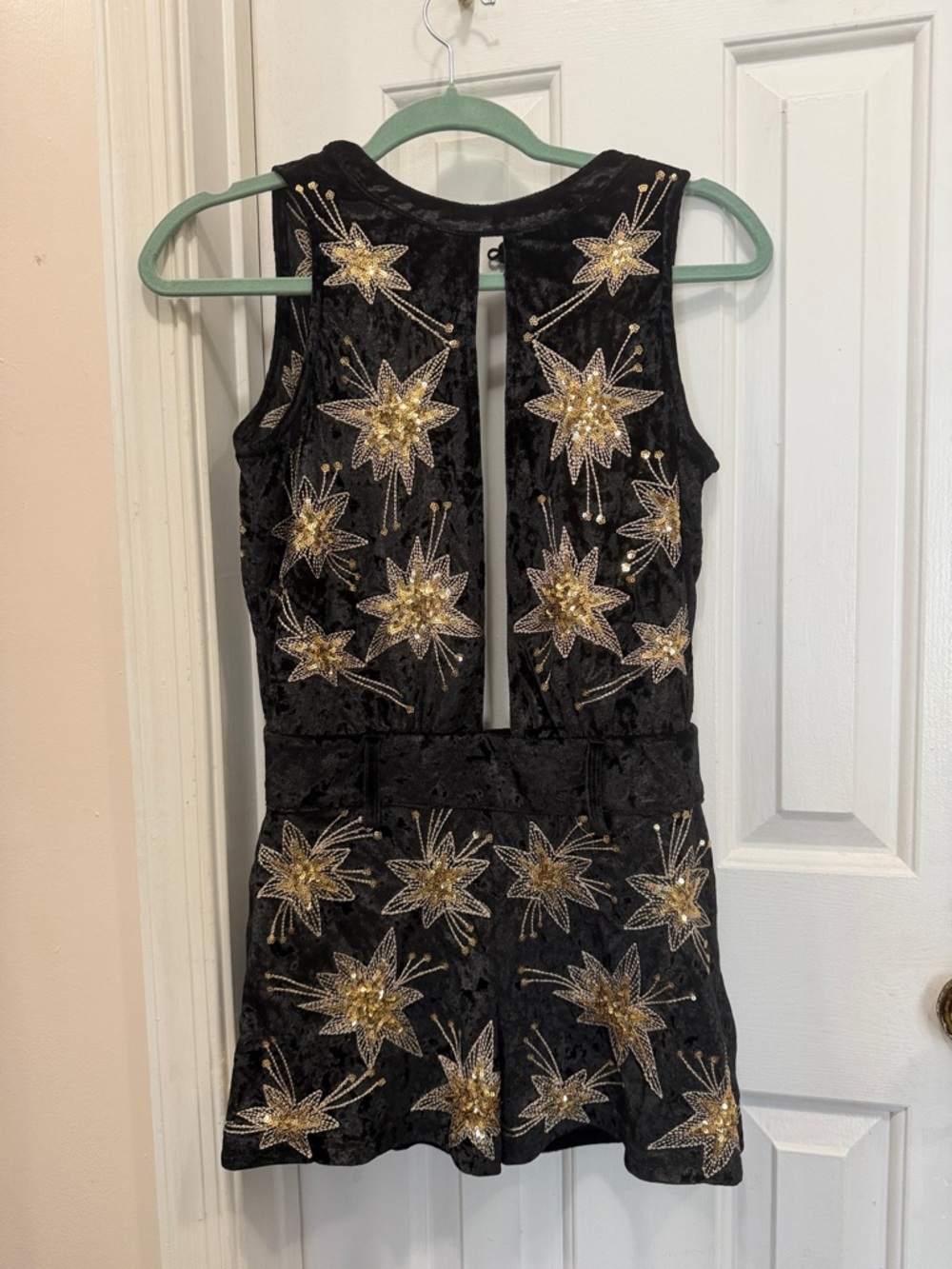 Black Velvet Embellished Starburst Romper
